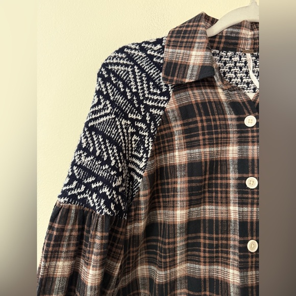 Free People Fireside Nights Button Down Shirt, Brown/Black/White, Medium - Picture 4 of 14